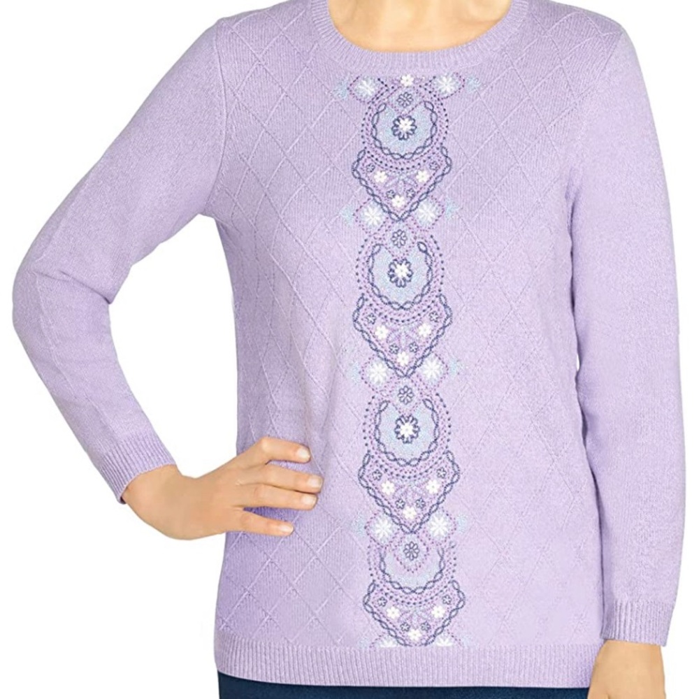 Alfred Dunner Lilac Embroidered Sweater